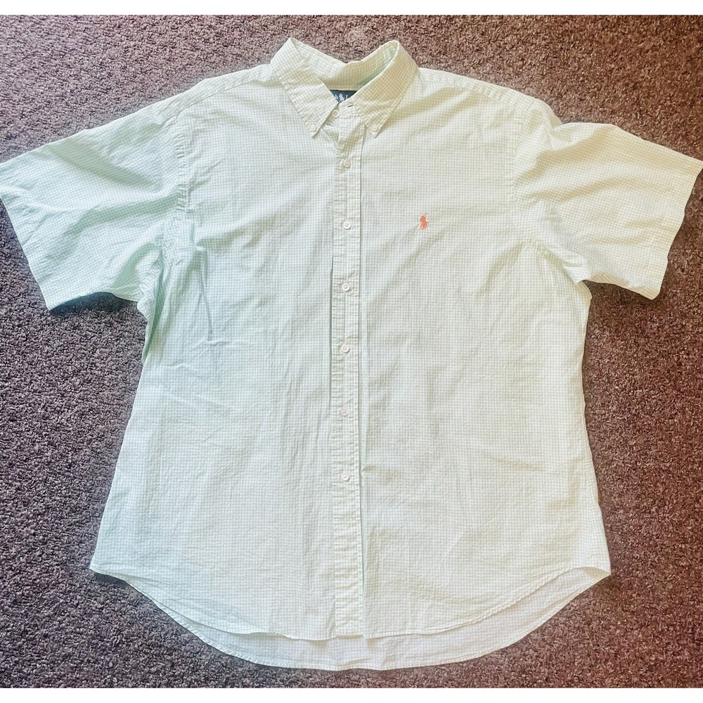 Ralph Lauren Men's 2XL Short Sleeve Flesh Pony Mint Bengal Stripe Preppy